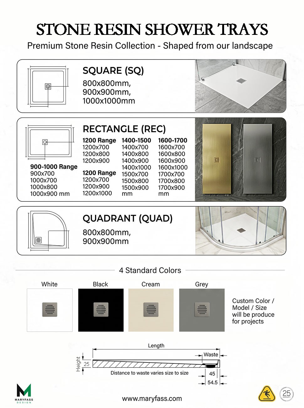 Modern Black Marble & Resin Stone Gelcoat Effect Luxury Gelcoat 3cm Shower Tray Manufacturer in Turkiye